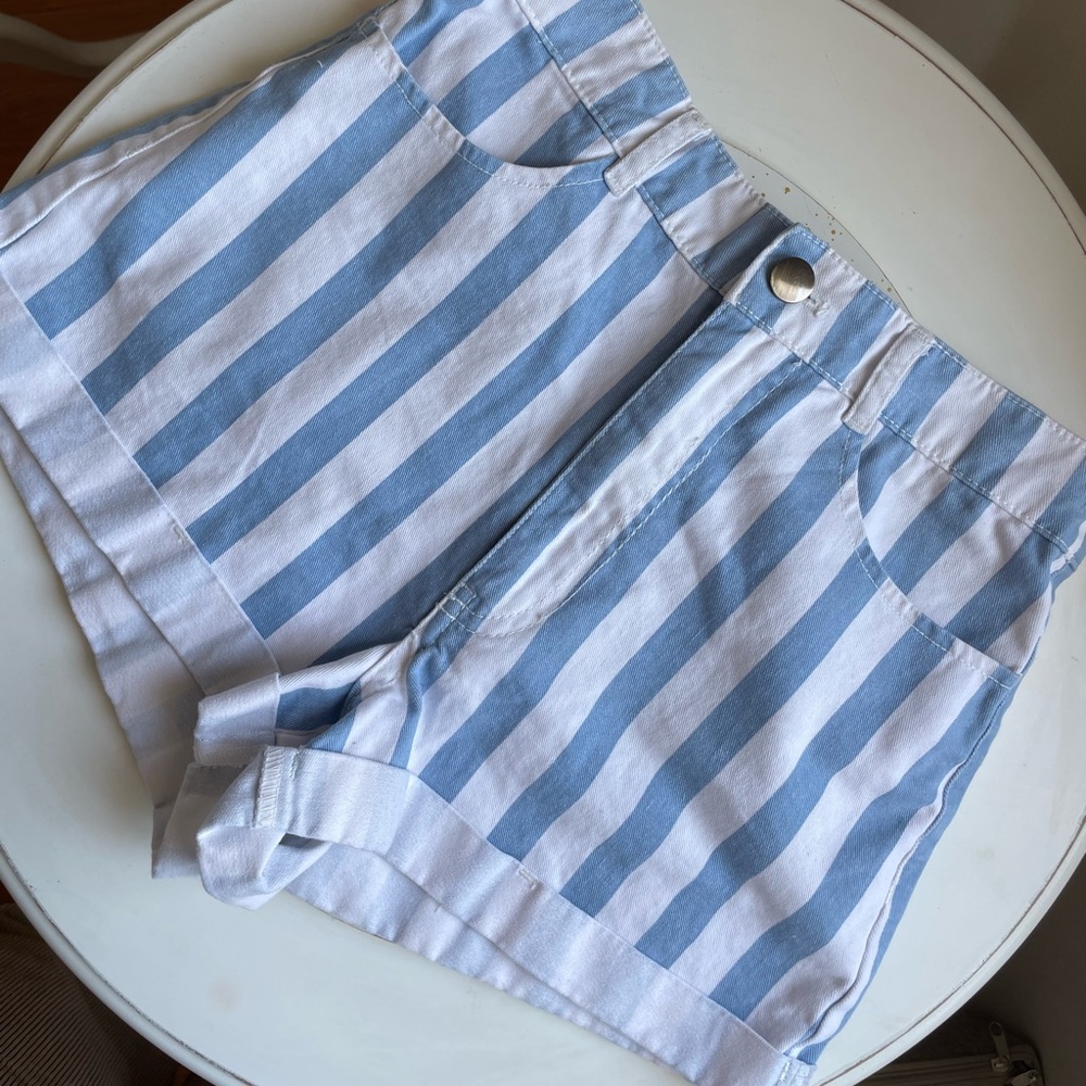 Blue & White Striped Shorts